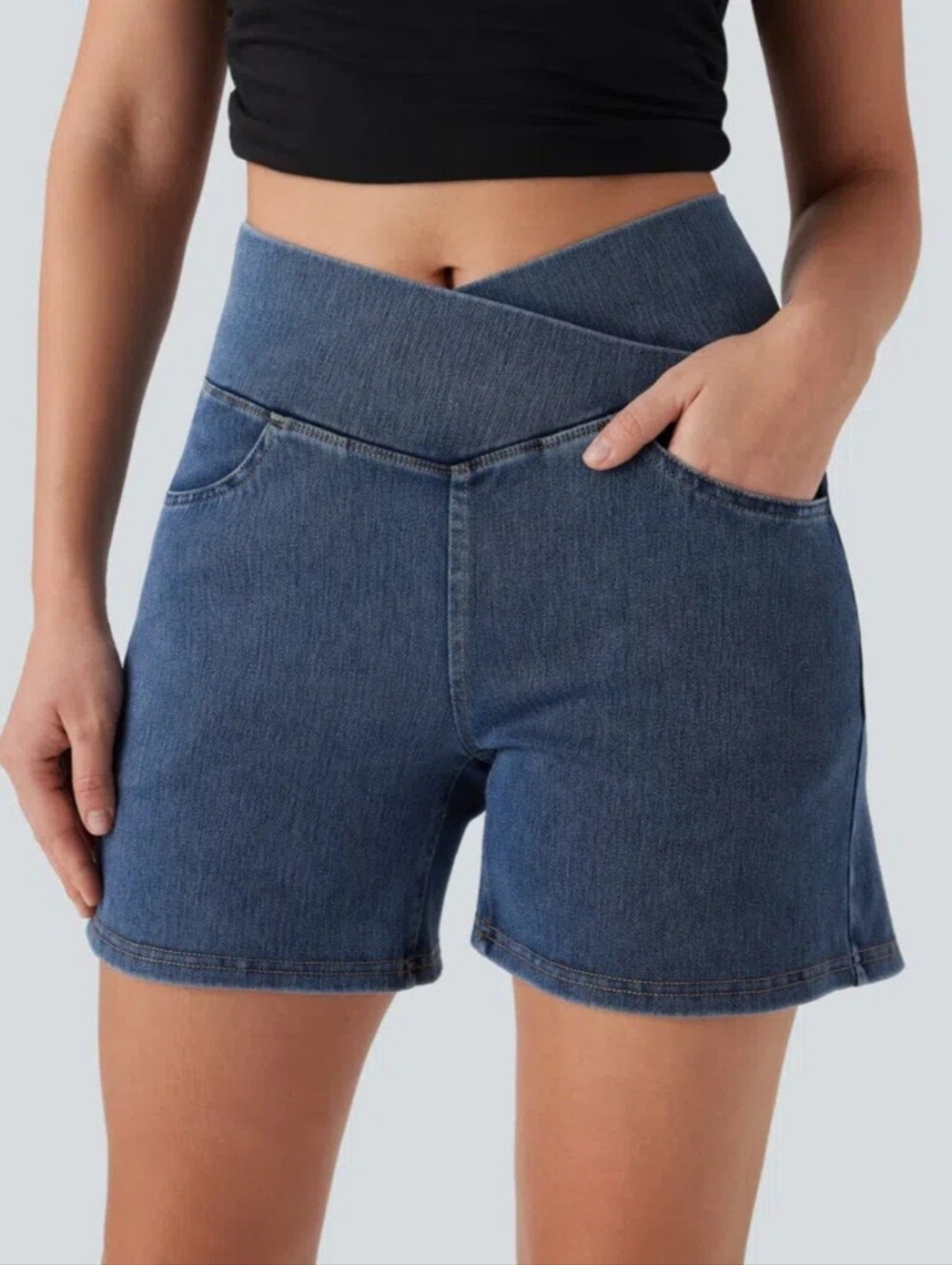 NWT Halara Flex Denim Crossover High Waist Dark Wash Shorts XL